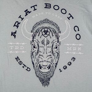 Ariat T Shirt Mens Medium Blue Short Sleeve Cowboy Western Buckle Bison NWT